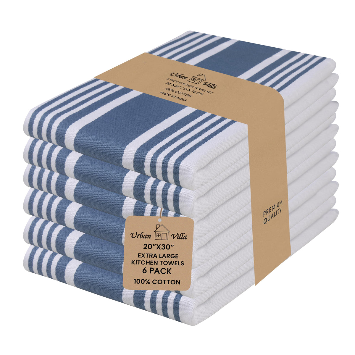 Urban Villa Kitchen Towels Cotton Dish Towels 12”x12” (Set of 8) Grey White