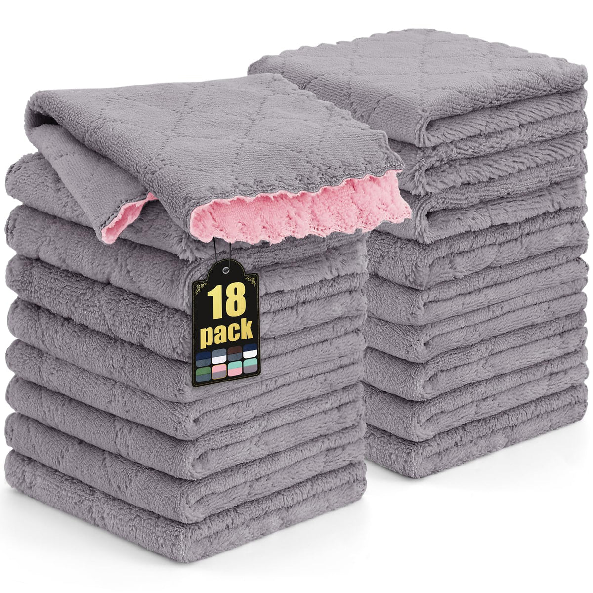 Mordimy 12 Pack Soft and Absorbent Kitchen Cloths, Dark Grey & White