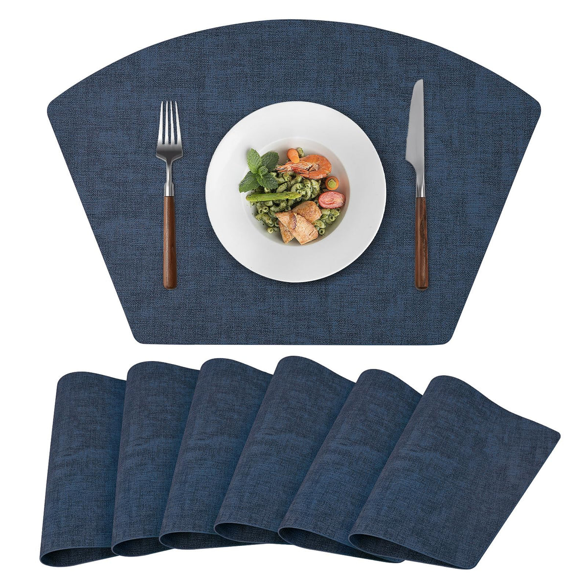 Round Table Placemats Set of 4, Faux Leather Wedge Shape Place Mats Heat Resistant Wipeable Washable Table Mats for Dining Outdoor Indoor, Green