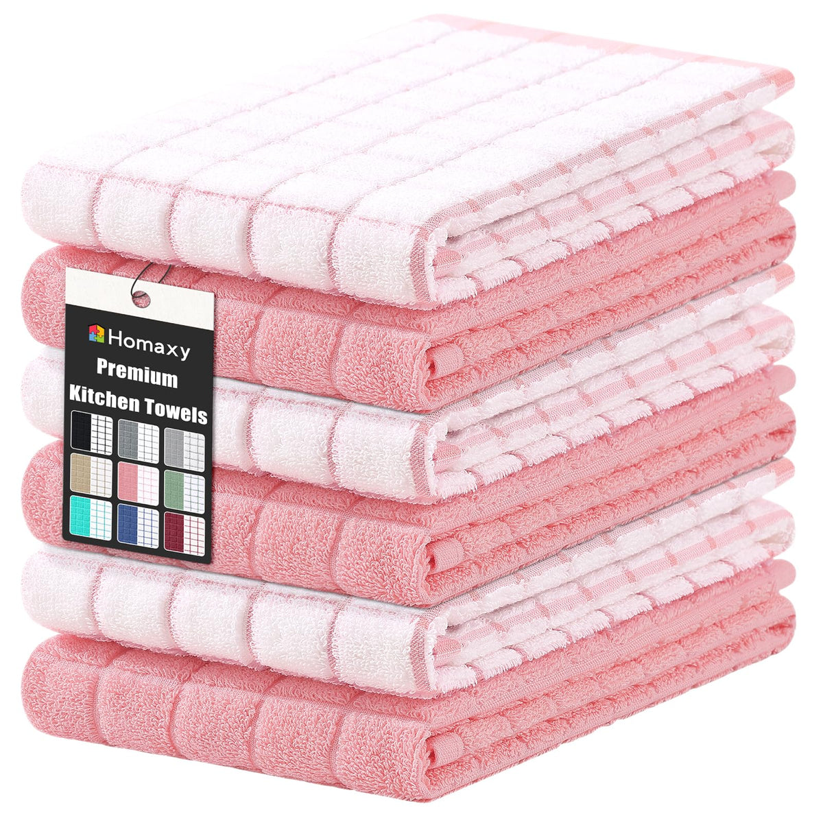 Homaxy Large Premium Cotton Kitchen Towels 16"x 28", 6 Pack, Grey