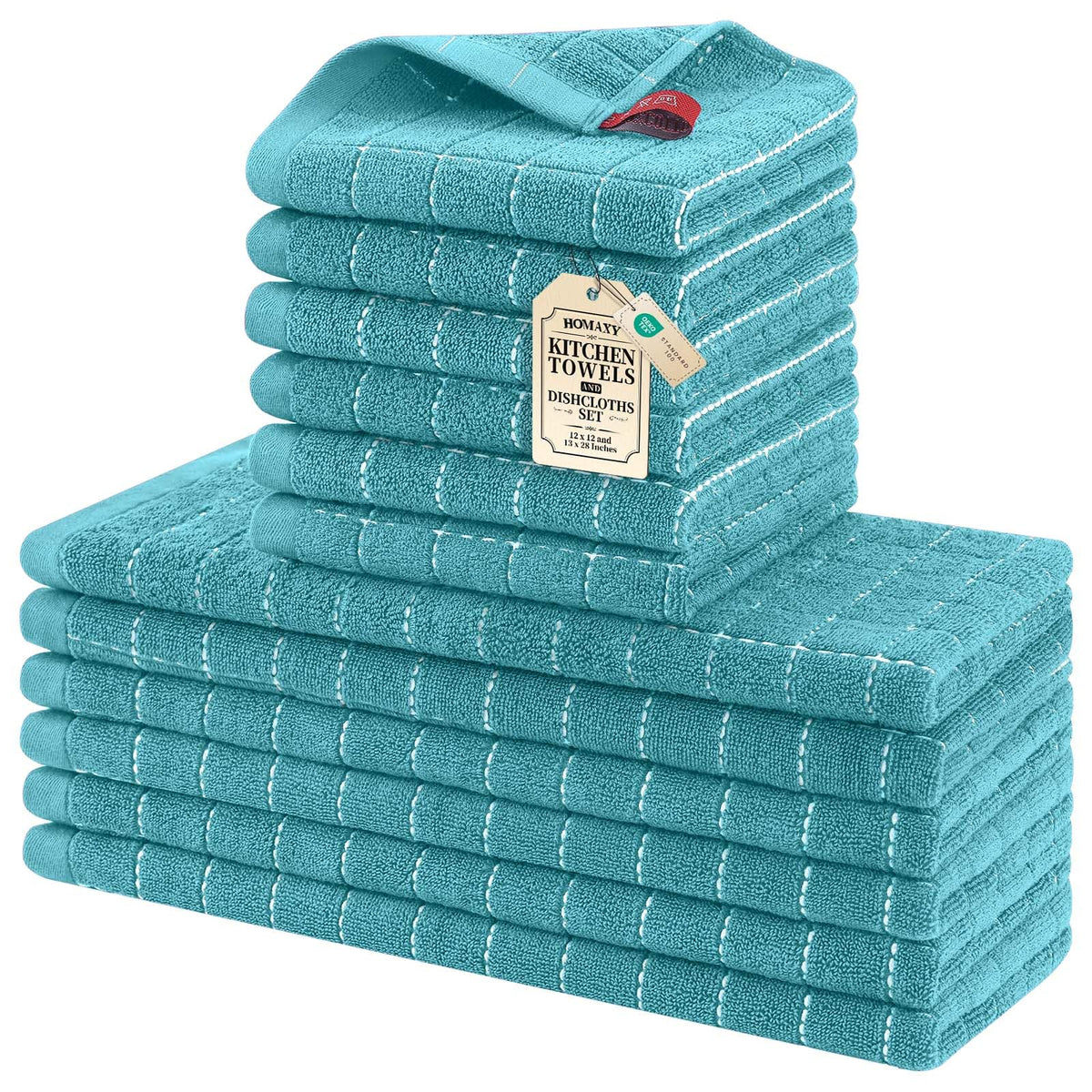 Homaxy Cotton Terry Kitchen Towels and Dishcloths Set of 8, Black