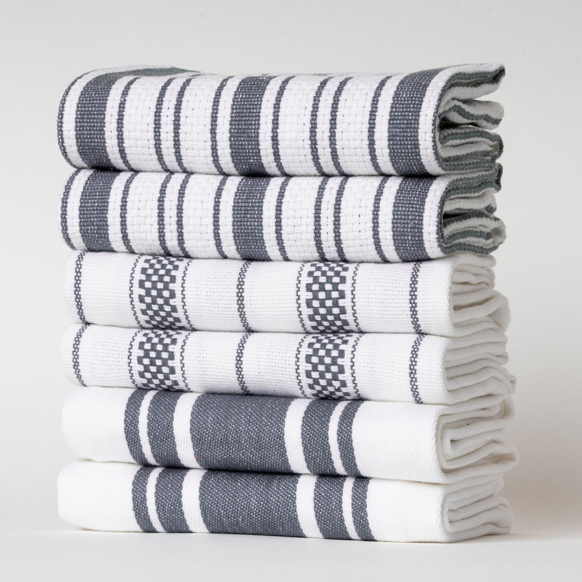 Kitchen Towels Set – Pack of 6 (20’’ x 30’’) Extra Large Premium Cotton Dish Towels for Kitchen – Chain Stripe Towels – Absorbent – 100% Cotton – with Hanging Loop – Beige