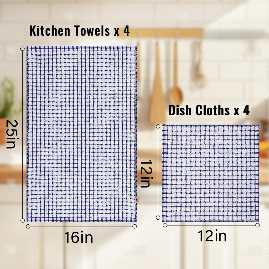 Homaxy Cotton Terry Kitchen Towels and Dishcloths Set of 8, Mixed Color