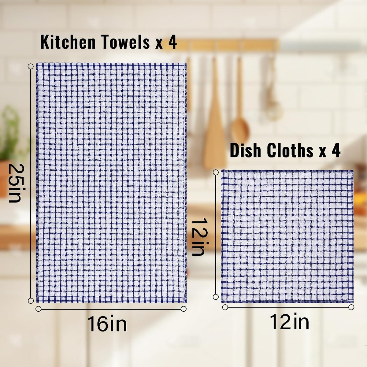 Homaxy Cotton Terry Kitchen Towels and Dishcloths Set of 8, Mixed Color