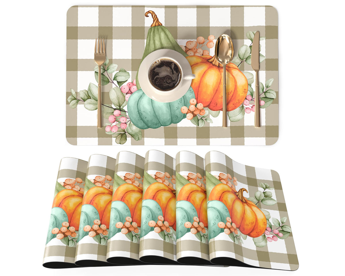 QIYI PU Leather Placemats Set of 6, 12"x18" Waterproof Table Mats, Dahlia