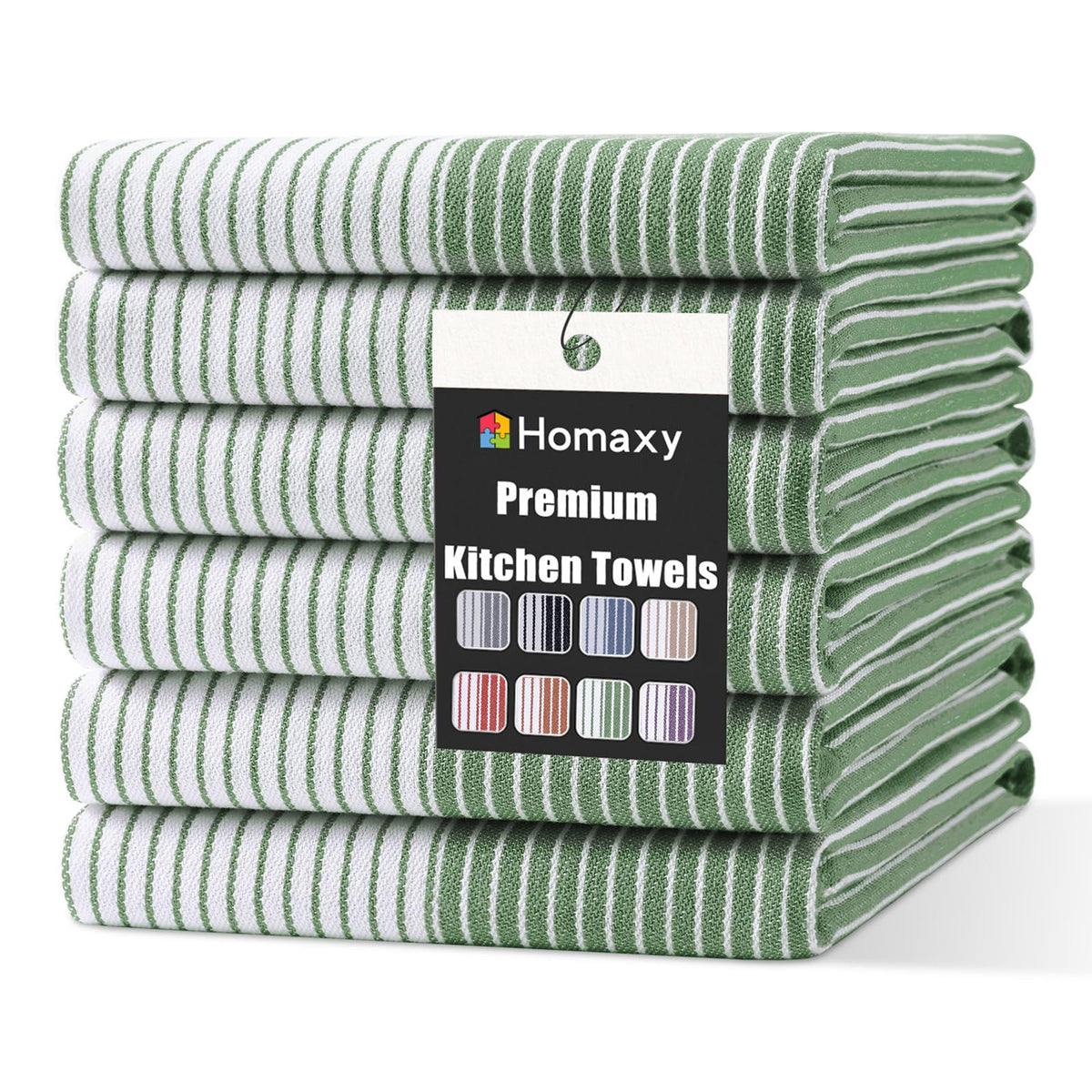 Homaxy Premium 100% Cotton Kitchen Towels 18"x28", 6 Pack, Khaki