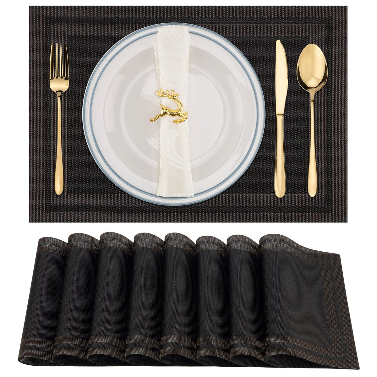 Winknowl Placemats Set of 4，Heat Resistant Woven Vinyl Washable PVC Place Mats，Non-Slip Stain Resistant Indoor/Outdoor Table Mats for Dining Table (Brown)