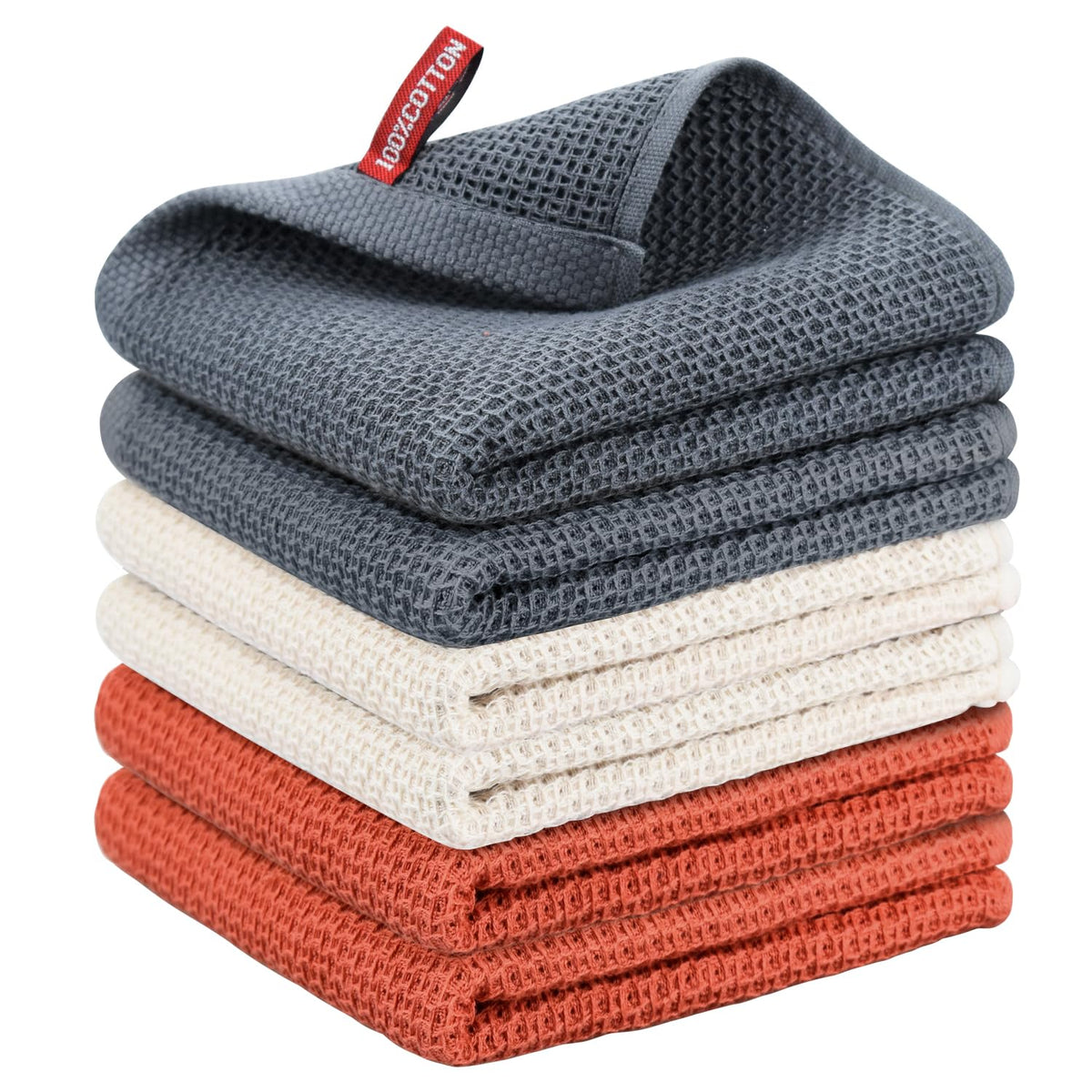 Nialnant 6 Pack Kitchen Towels and Dishcloths Sets,100% Cotton Soft Absorbent Quick Drying Dish Towels for Kitchen,Washing Dishes,12x12 Inches, Multi Color