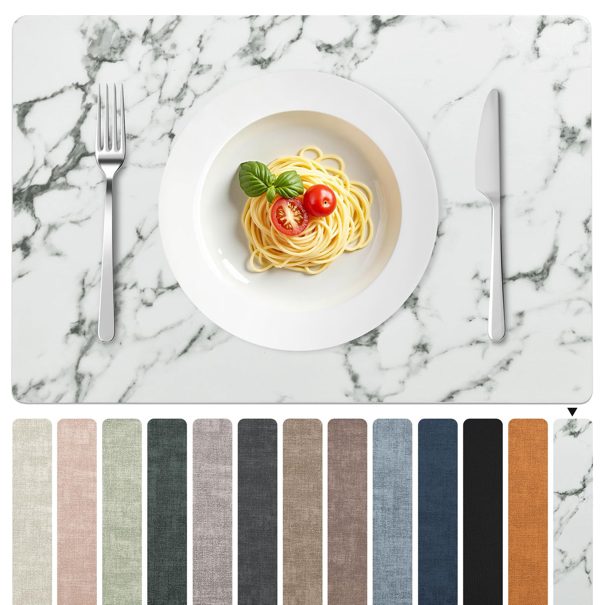 FROMHEART Faux Leather PU Placemats Set of 6 (Light Blue,11.8" x 17")