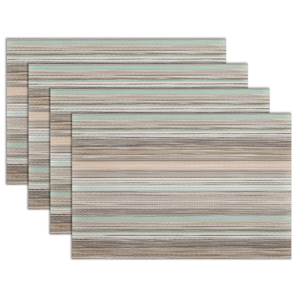 Winknowl Placemats Set of 8, Heat Resistant Non-Slip Vinyl Woven Table Mats for Dining Table, Washable Durable Elegant Place Mats for Kitchen Indoor/Outdoor Use (Beige Blue)