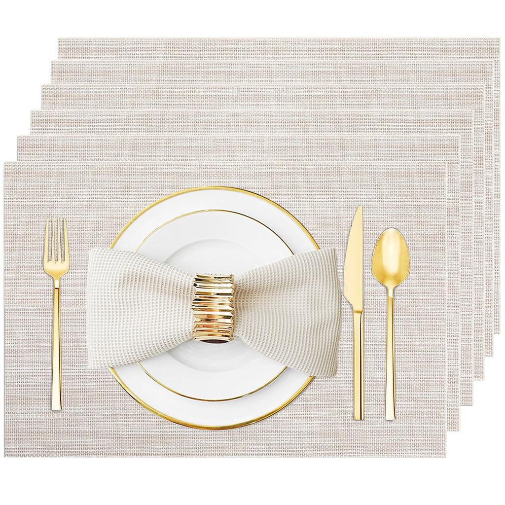 Silver Grey Vinyl Placemats Set of 6, Heat Resistant Table Placemats