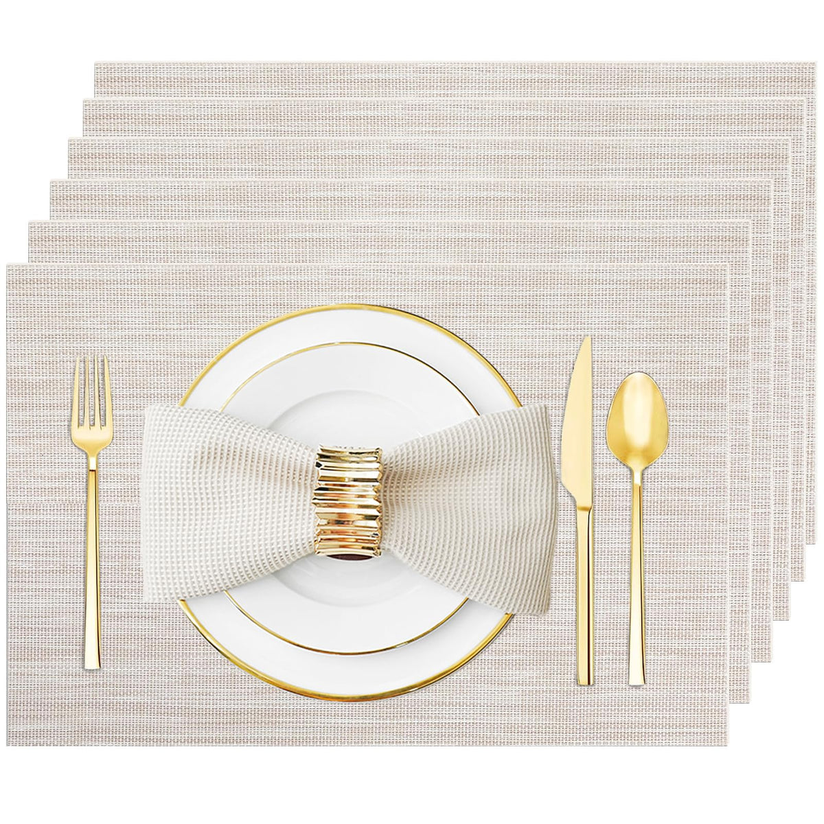 Silver Grey Vinyl Placemats Set of 6, Heat Resistant Table Placemats