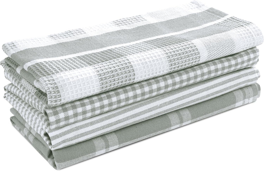 LANE LINEN 100% Cotton Kitchen Dish Cloths, Ultra Soft Absorbent Quick Drying Dish Towels, Multiweave Wash Cloths Dish Towel Sets, 13x28 Inches, 4 Pack - Grey