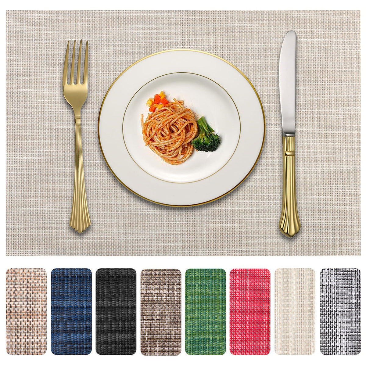 Vinyl Placemats Set of 4, PVC Woven Washable Non-Slip Table Mats, Heat Resistant Wrinkle Free Place Mats for Dining Table, Easy to Clean (4, Navy Blue)