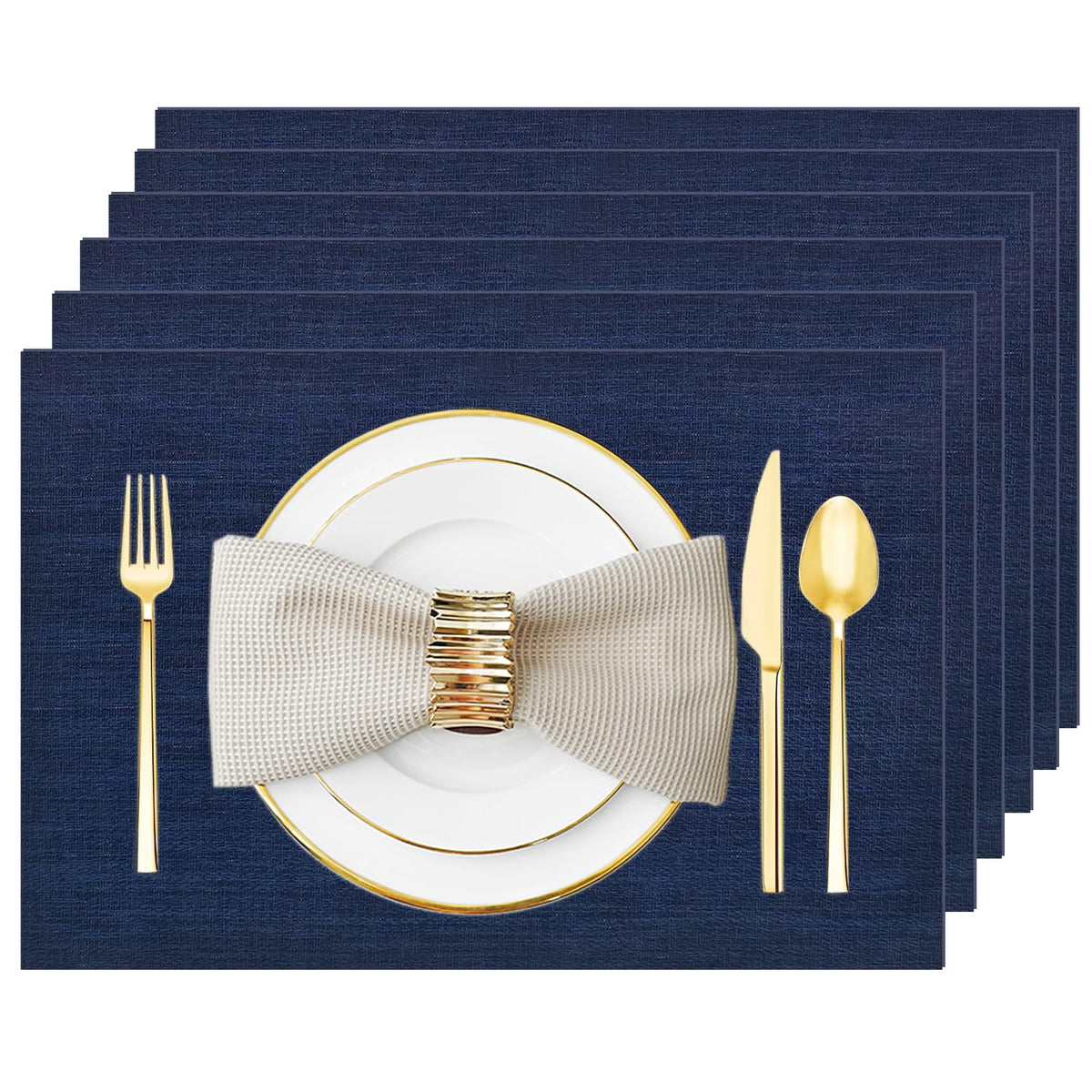 Silver Grey Vinyl Placemats Set of 6, Heat Resistant Table Placemats