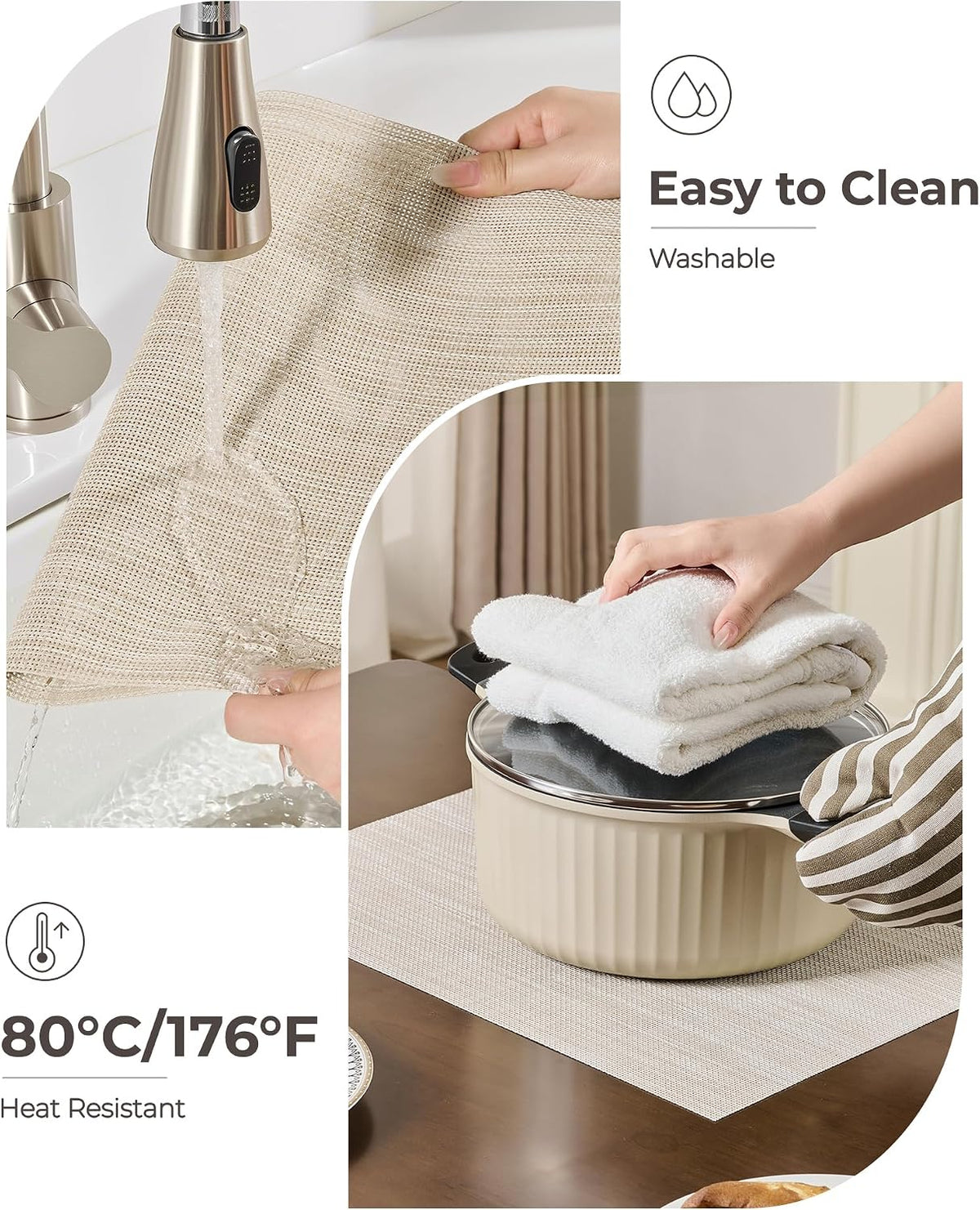 Beige White Placemats Set of 4 - Heat Resistant Non-Slip Place mats for Dining Table, Washable Durable PVC Vinyl Woven Table Mats(Beige White, 4)