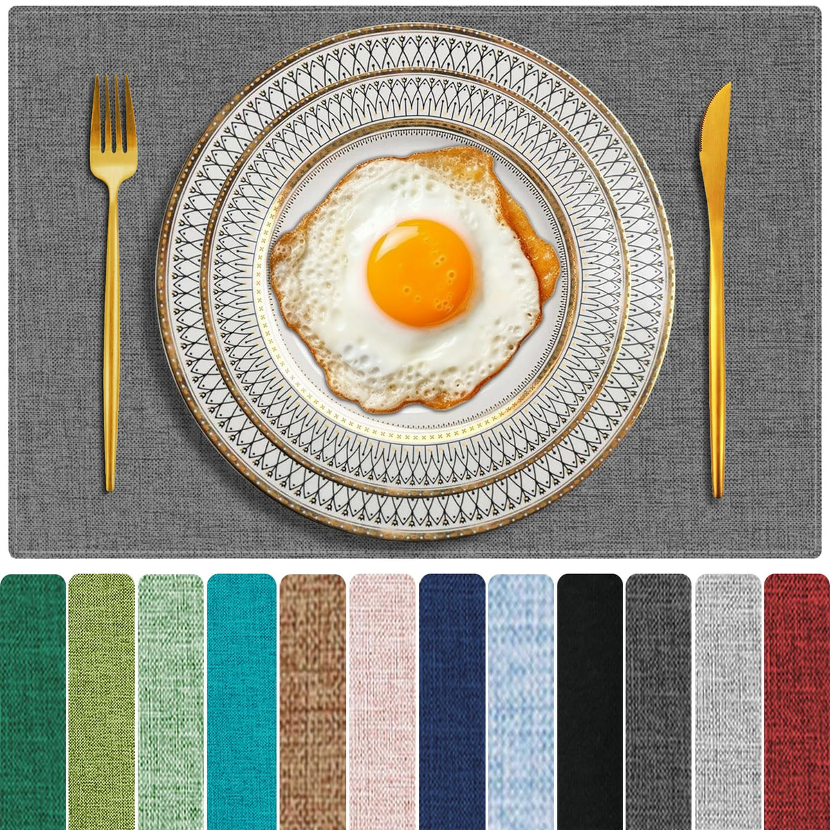 Cloth Placemats Set of 6, Cotton Linen Blend Place Mats, Navy Blue