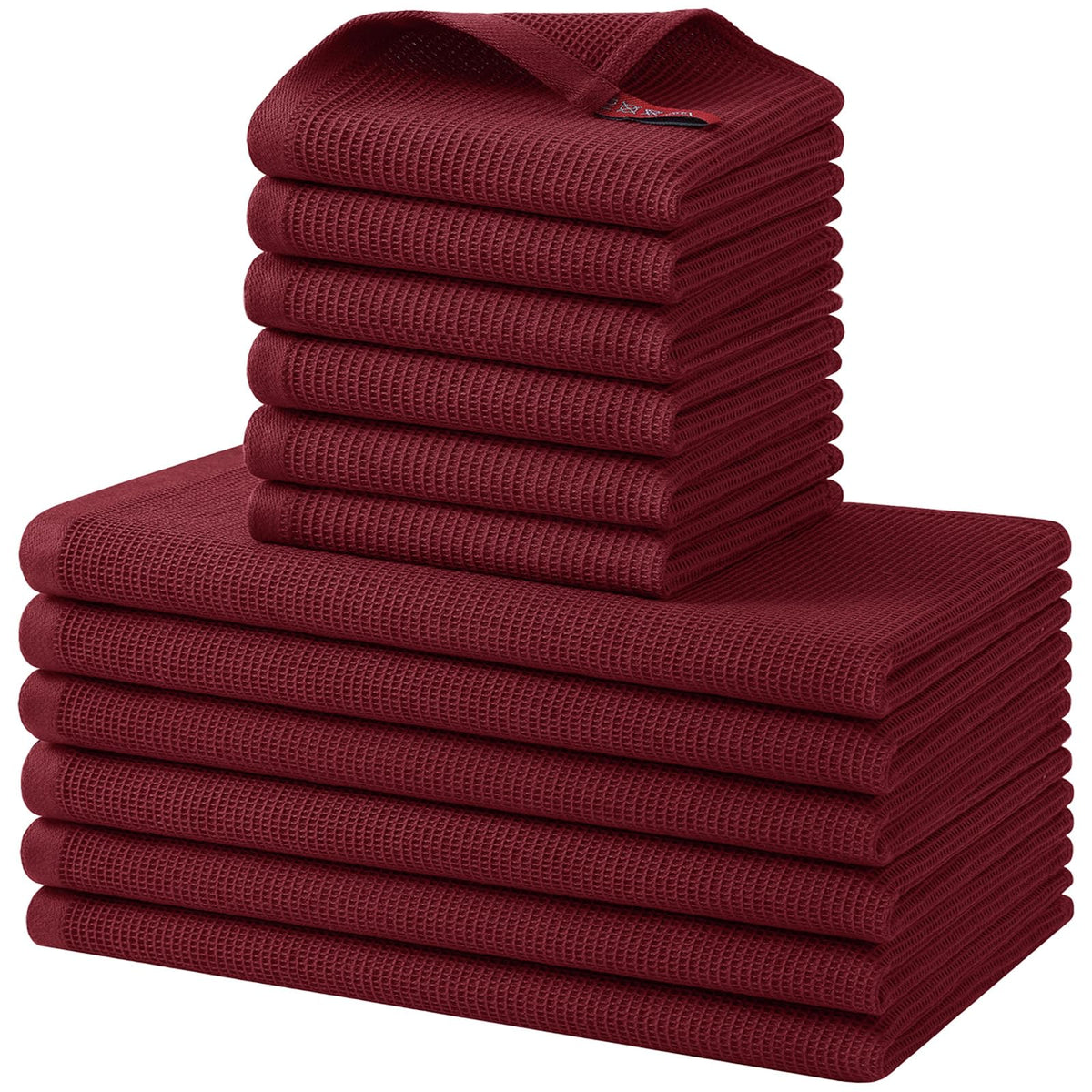Homaxy 100% Cotton Kitchen Towels and Dishcloths Set - 8 Pack Waffle Weave Soft and Absorbent Dish Towels - 26 X 16 Inch and 12 X 12 Inch - Beige/Dark Grey/Brown/Light Grey