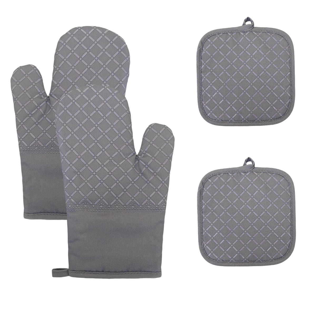 Oven Mitts and Pan Racks 4-Piece Set, Extended Kitchen Oven Mitts and Pan Racks, Heat Resistant 500 °F, Silicone Non-Slip Surface for Baking and Cooking (Black)