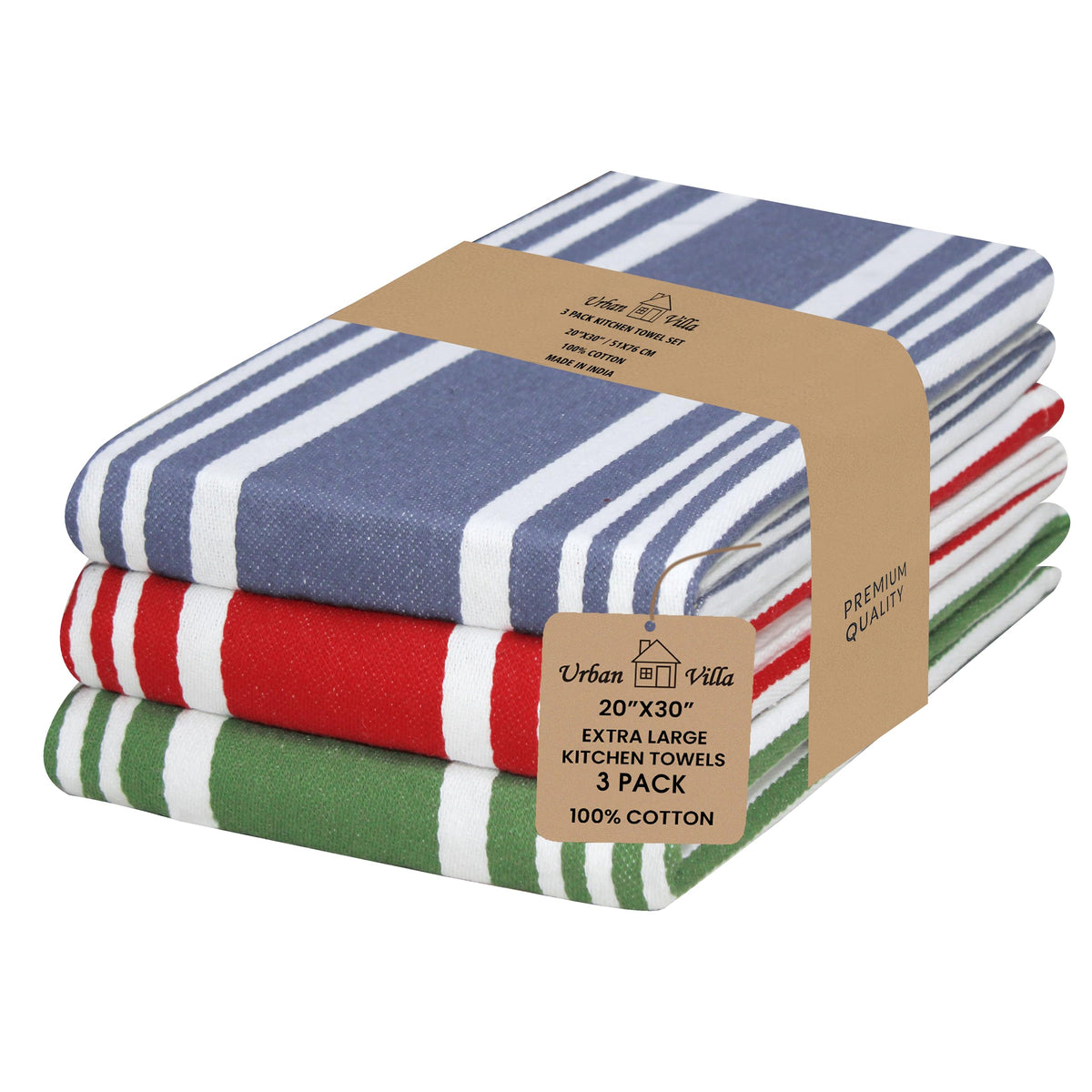 Urban Villa Kitchen Towels Cotton Dish Towels 12”x12” (Set of 8) Grey White
