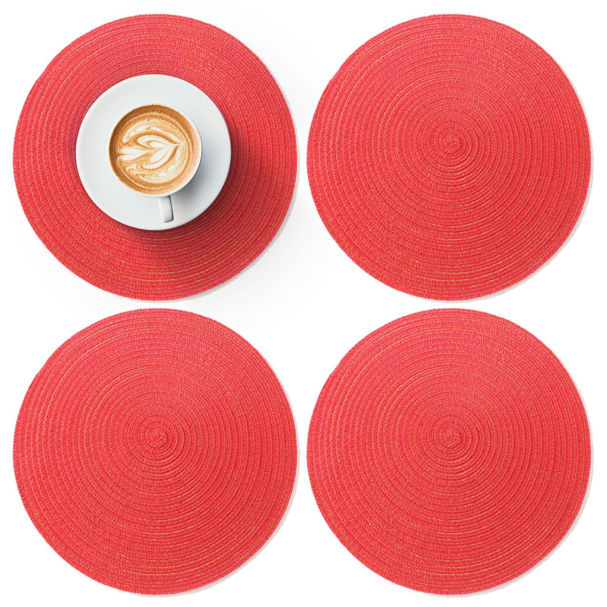 12 Inch Round Braided Placemats Set of 4,Washable Heat Resistant Cotton Polyester Circle Place Mats for Kitchen Dinner Party Table Decoration,Suitable for Plates Under 10 inches(Beige Medium Size)