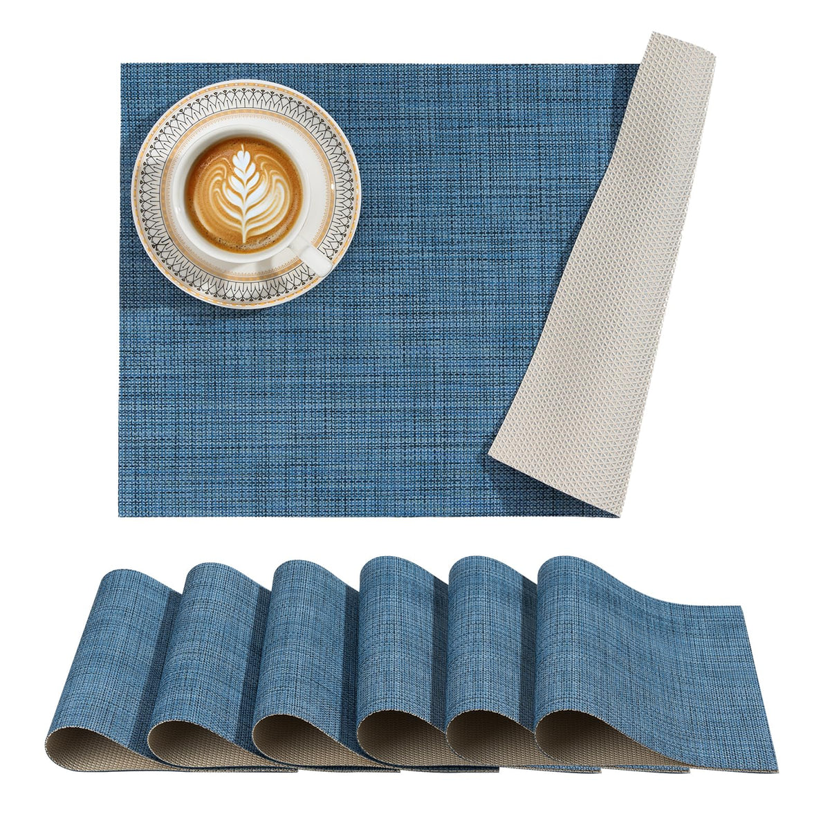 BACKTOEDEN Leakproof Placemats Set of 6, 2-Layer Waterproof placemat for No More Stains, Heat-Resistant Easy Clean Vinyl Table Place Mats for Kitchen Dining Indoor Outdoor, Beige
