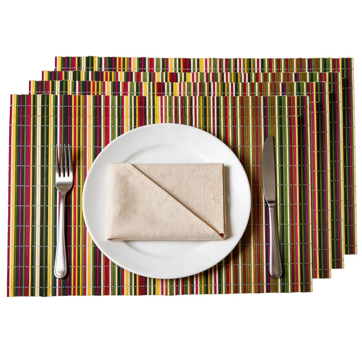 4-Pack Bamboo Placemats,Woven Heat-Resistant Rectangular Table Mats,Natural Dining Place Mats,Rustic Japanese Style Wood Mats for Indoor Dining,Kitchen and Party Use, Coffee
