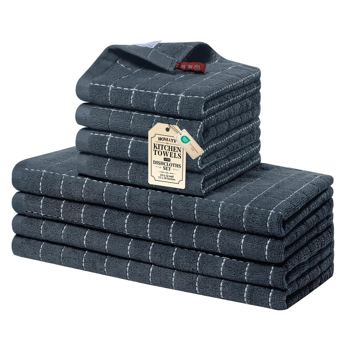 Homaxy Cotton Terry Kitchen Towels and Dishcloths Set of 8, Black