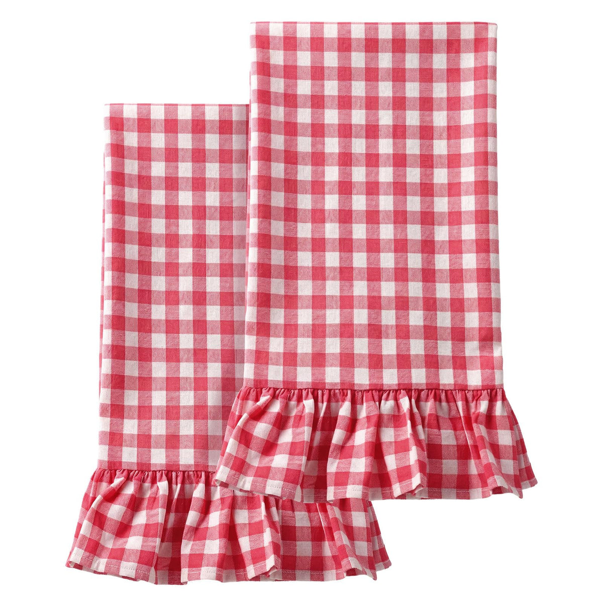 HunnmingRe 2 Pcs Green Gingham Kitchen Towels Cotton Ruffled