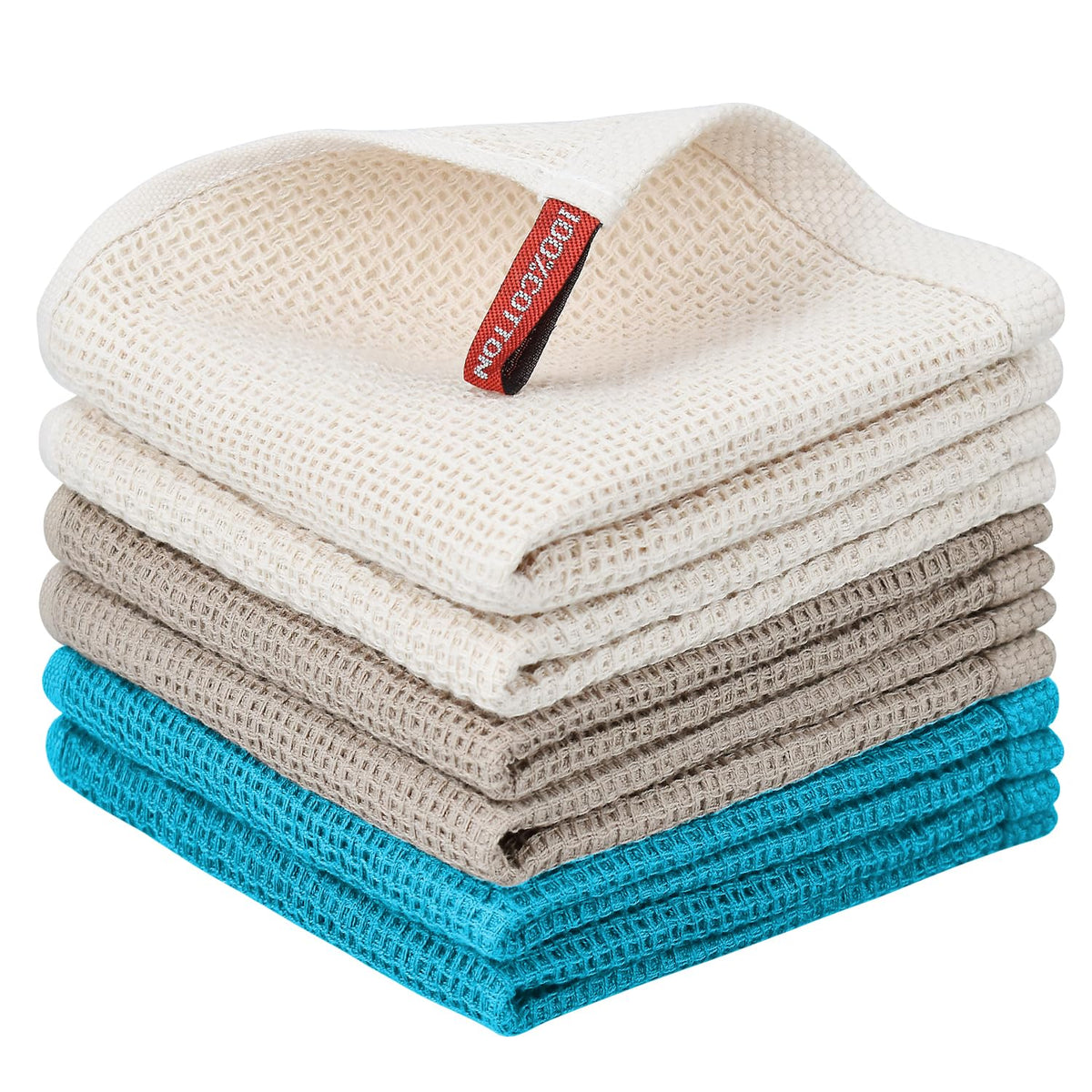 Nialnant 6 Pack Kitchen Towels and Dishcloths Sets,100% Cotton Soft Absorbent Quick Drying Dish Towels for Kitchen,Washing Dishes,12x12 Inches, Multi Color