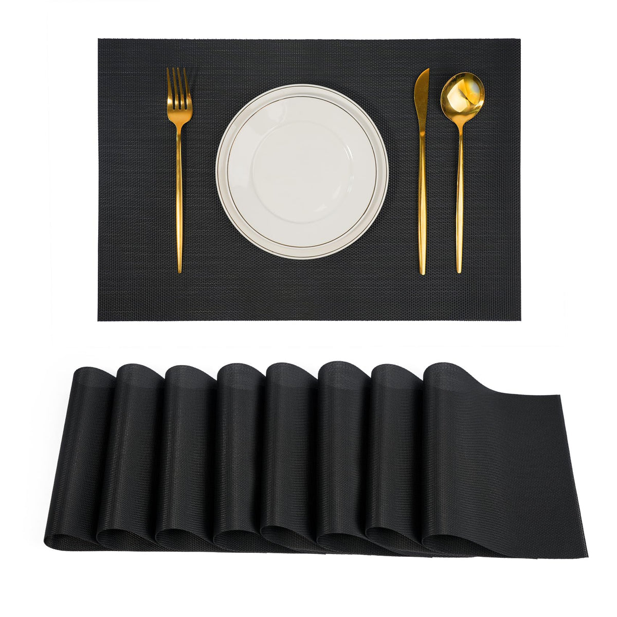 Placemats Set of 8，Non-Slip PVC Weave Table Mats Easy to Clean，Heat Resistant Place Mats for Kitchen Dining Table Decoration Indoor Outdoor，Beige