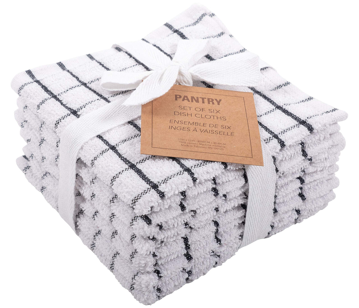 KAF Home Pantry 100% Cotton Checkered Grid Dish Cloths | Set of 6, 12 x 12 Inches | Absorbent and Machine Washable | Perfect for Cleaning Counters, and Any Household Spills - Gray