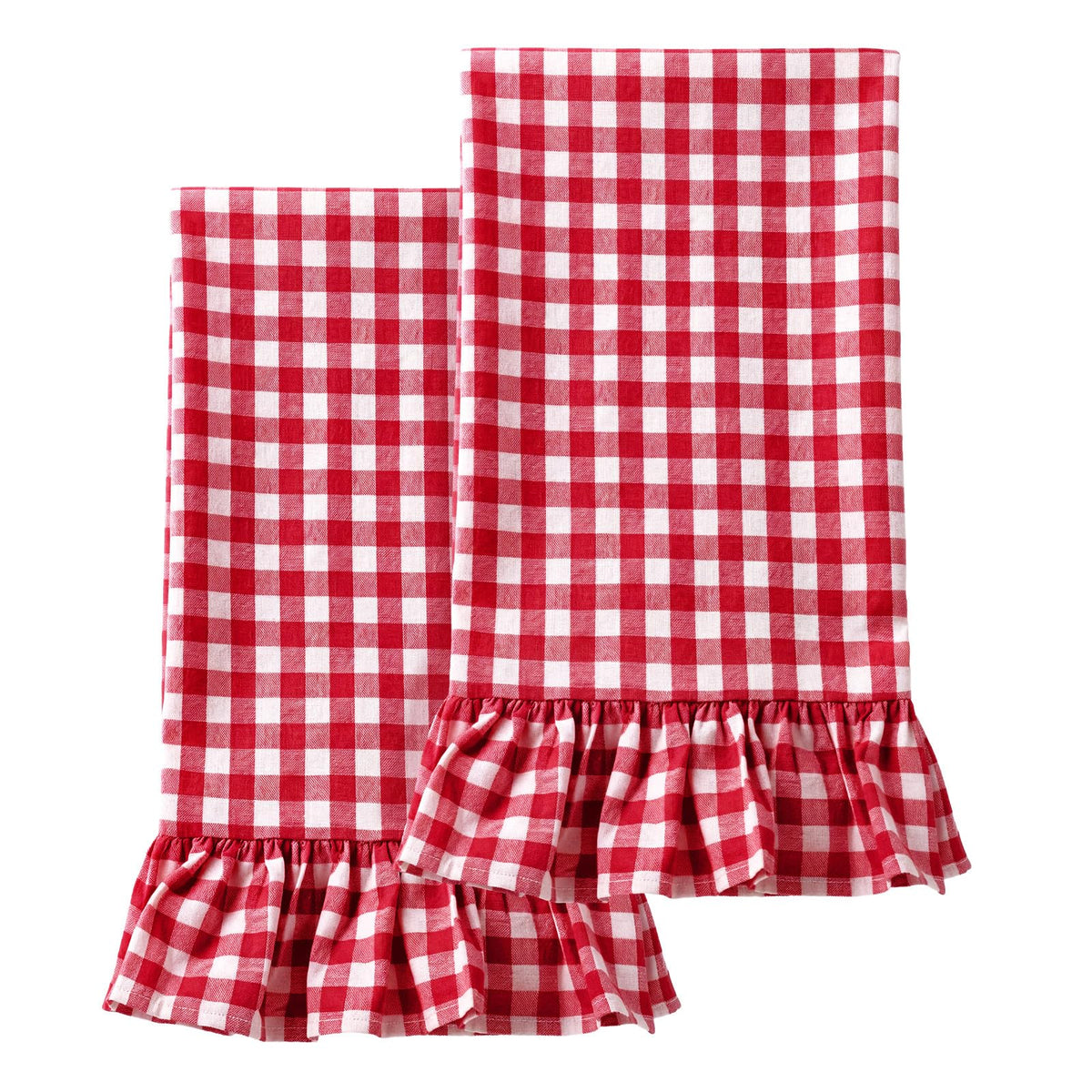 HunnmingRe 2 Pcs Green Gingham Kitchen Towels Cotton Ruffled