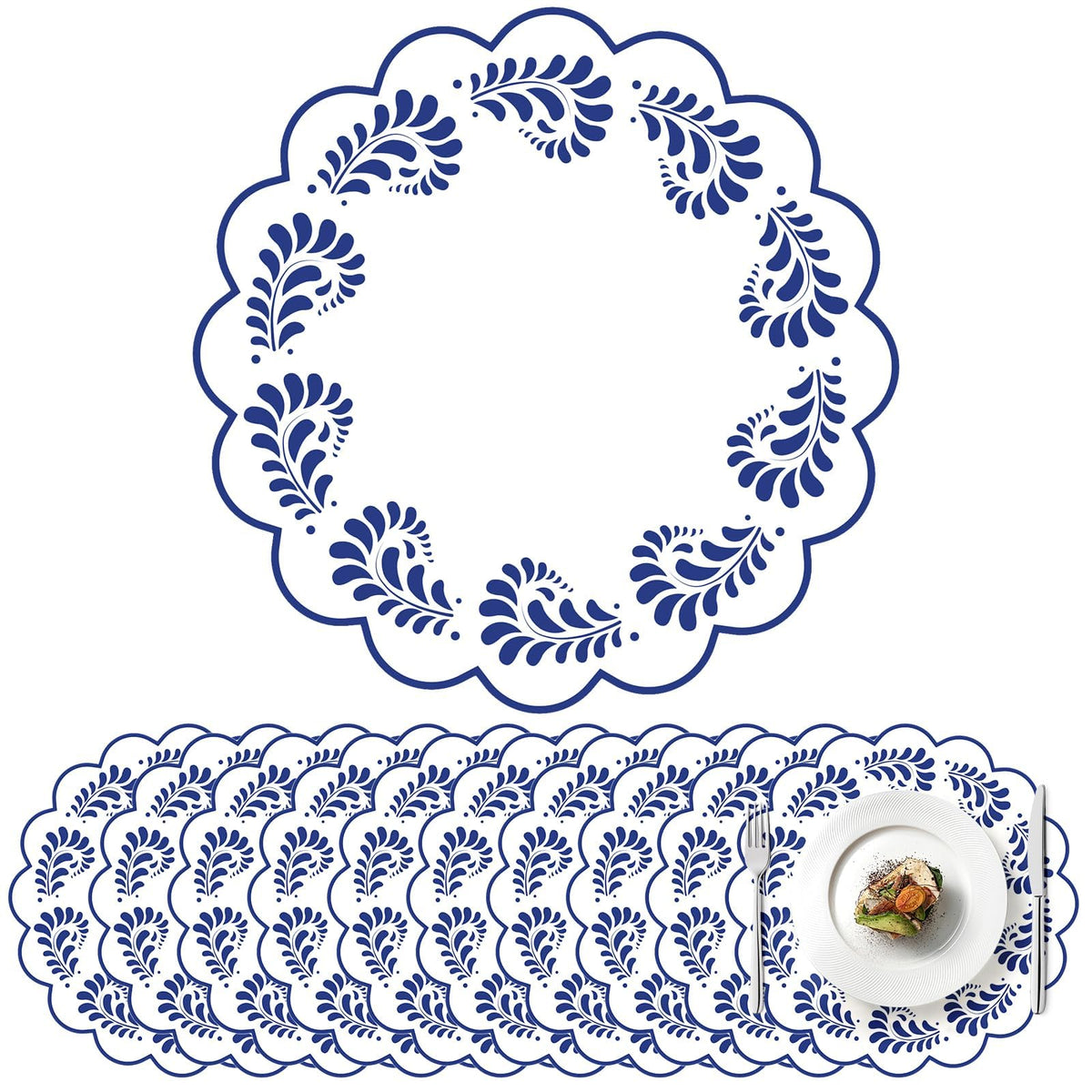100 Pcs Fall Floral Paper Placemats 13.5 Inches Scalloped Brown Floral Paper Placemats Disposable Autumn Wildflower Place Mats for Wedding Bridal Baby Shower Thanksgiving Harvest Party Supplies