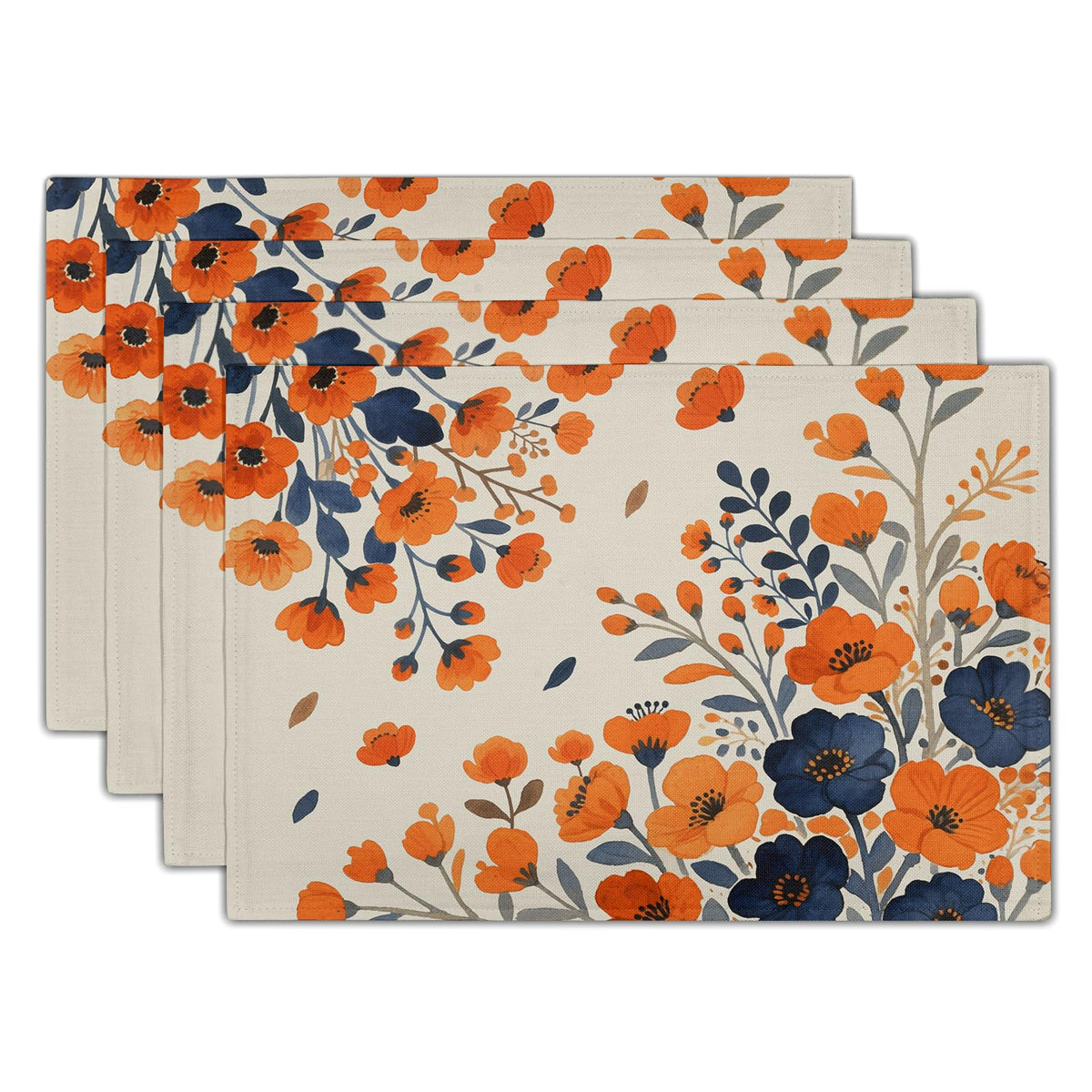 Fall Plaid Placemats Set of 4 Orange Navy Blue Buffalo Plaid Thanksgiving Themed Table Mats Farmhouse Place Mats Washable Linen Placemat for Party Kitchen Dining Decor 12x18 Inch