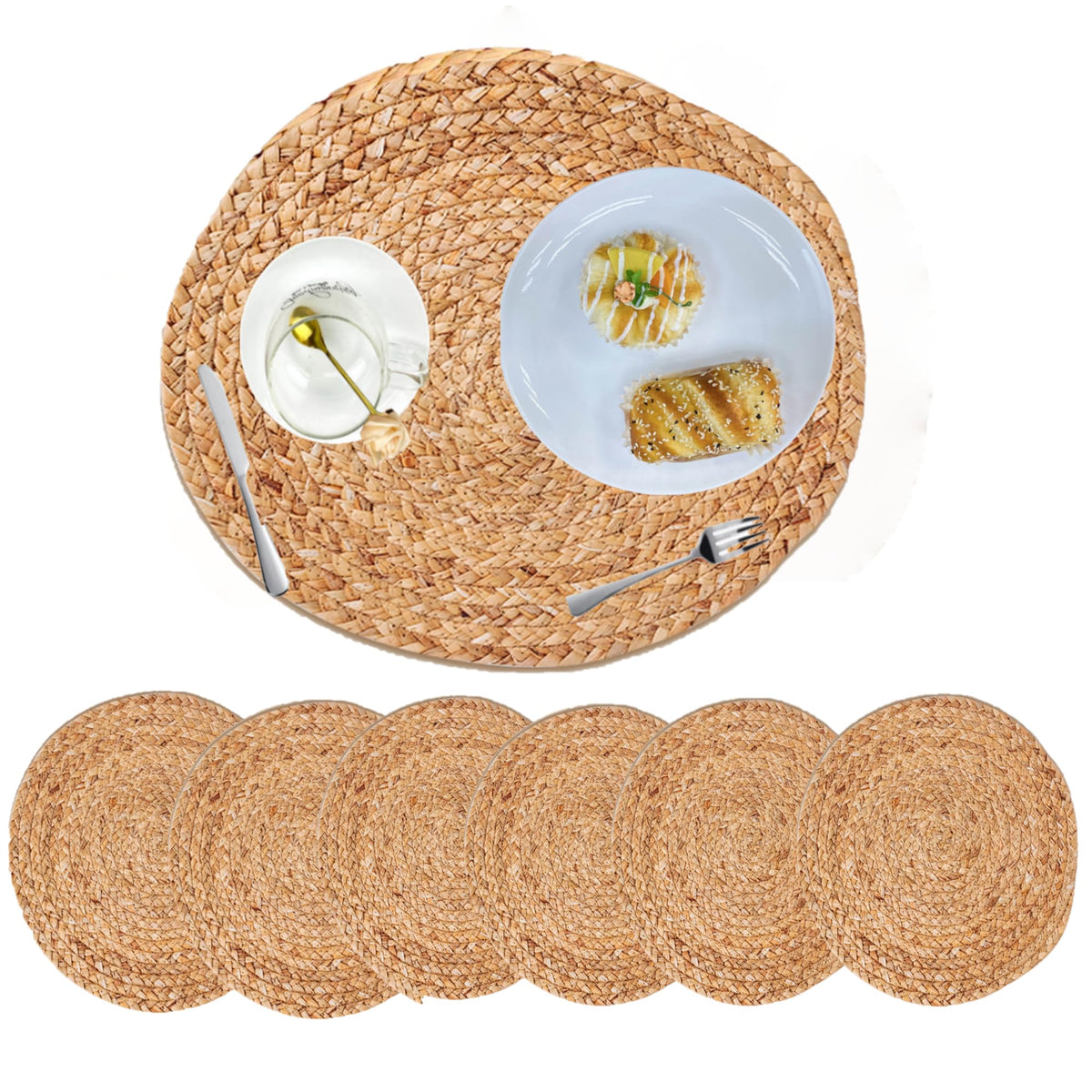 Round Woven Placemats, Natural, 35cm, Set of 2