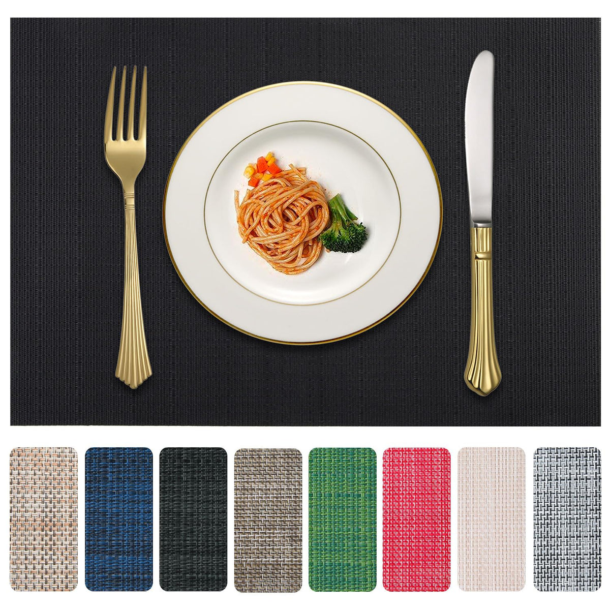 Vinyl Placemats Set of 4, PVC Woven Washable Non-Slip Table Mats, Heat Resistant Wrinkle Free Place Mats for Dining Table, Easy to Clean (4, Navy Blue)