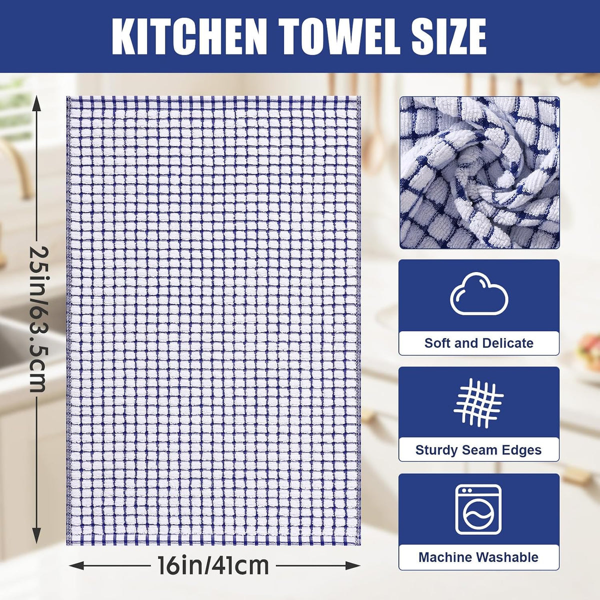 Mordimy Cotton 6 Pack Terry Kitchen Towels, 16 x 25 Inches