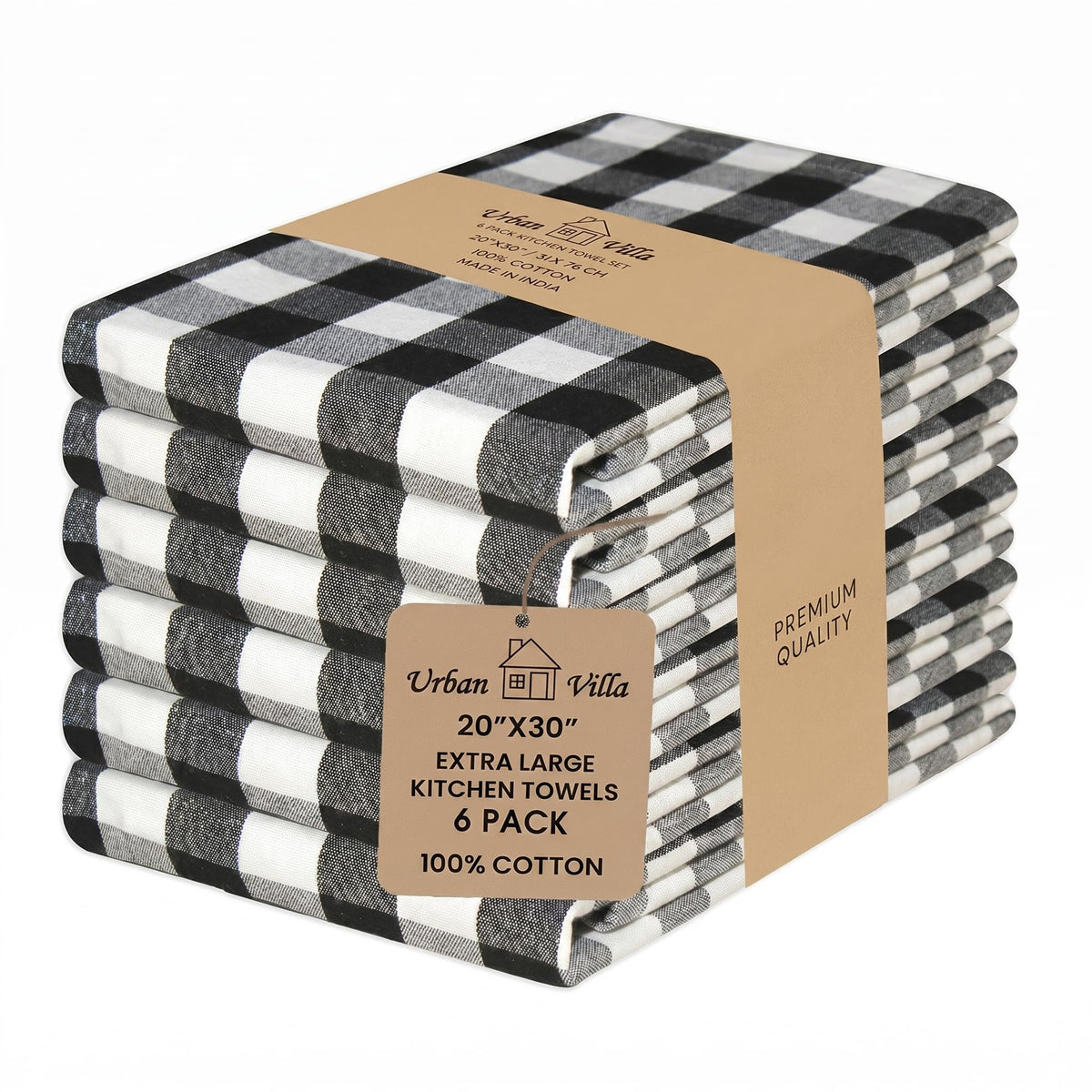 Urban Villa Kitchen Towels Cotton Dish Towels 12”x12” (Set of 8) Grey White