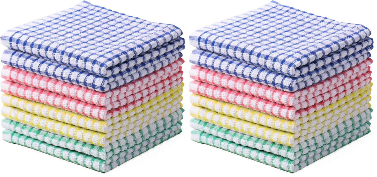 Oeleky Cotton Kitchen Towels 8 Pack, 15x26 Checkered Dish Towels