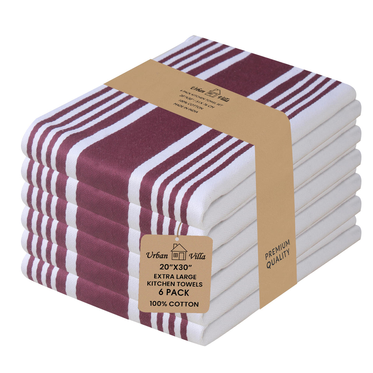 Urban Villa Kitchen Towels Cotton Dish Towels 12”x12” (Set of 8) Grey White