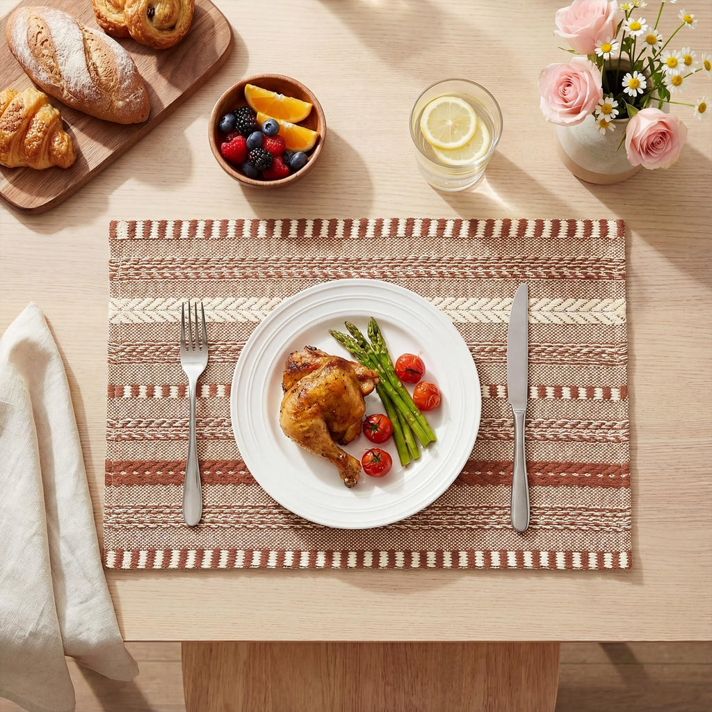 Artoid Mode Caramel Woven Braided Stripe Placemats Set of 4-12x18 Inch