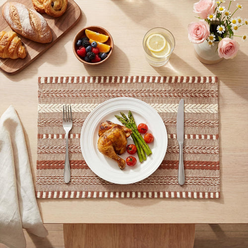 Artoid Mode Caramel Woven Braided Stripe Placemats Set of 4-12x18 Inch