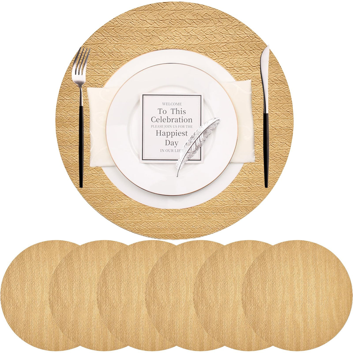 PIGCHCY Place Mats Heat-Resistant Non Slip Placemats Easy Wipe Clean Table Mats Woven Vinyl Placemats for Dining Table(Set of 6, Brown)