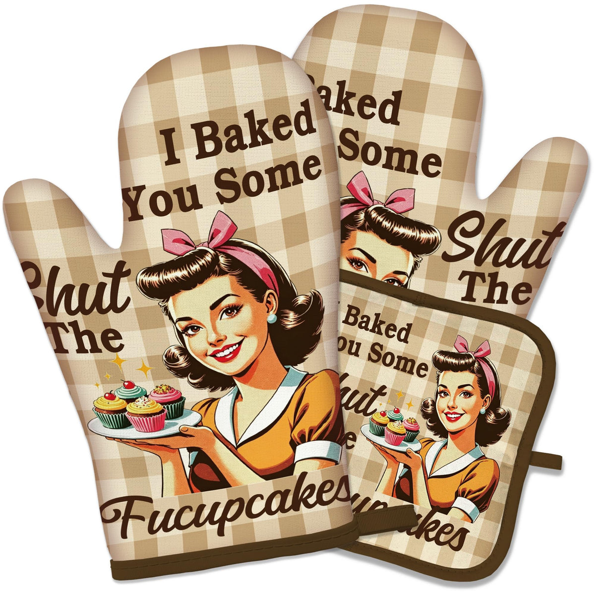Funny Oven Mitts and Pot Holders Set, Baking Because Murder Cooking Mitts