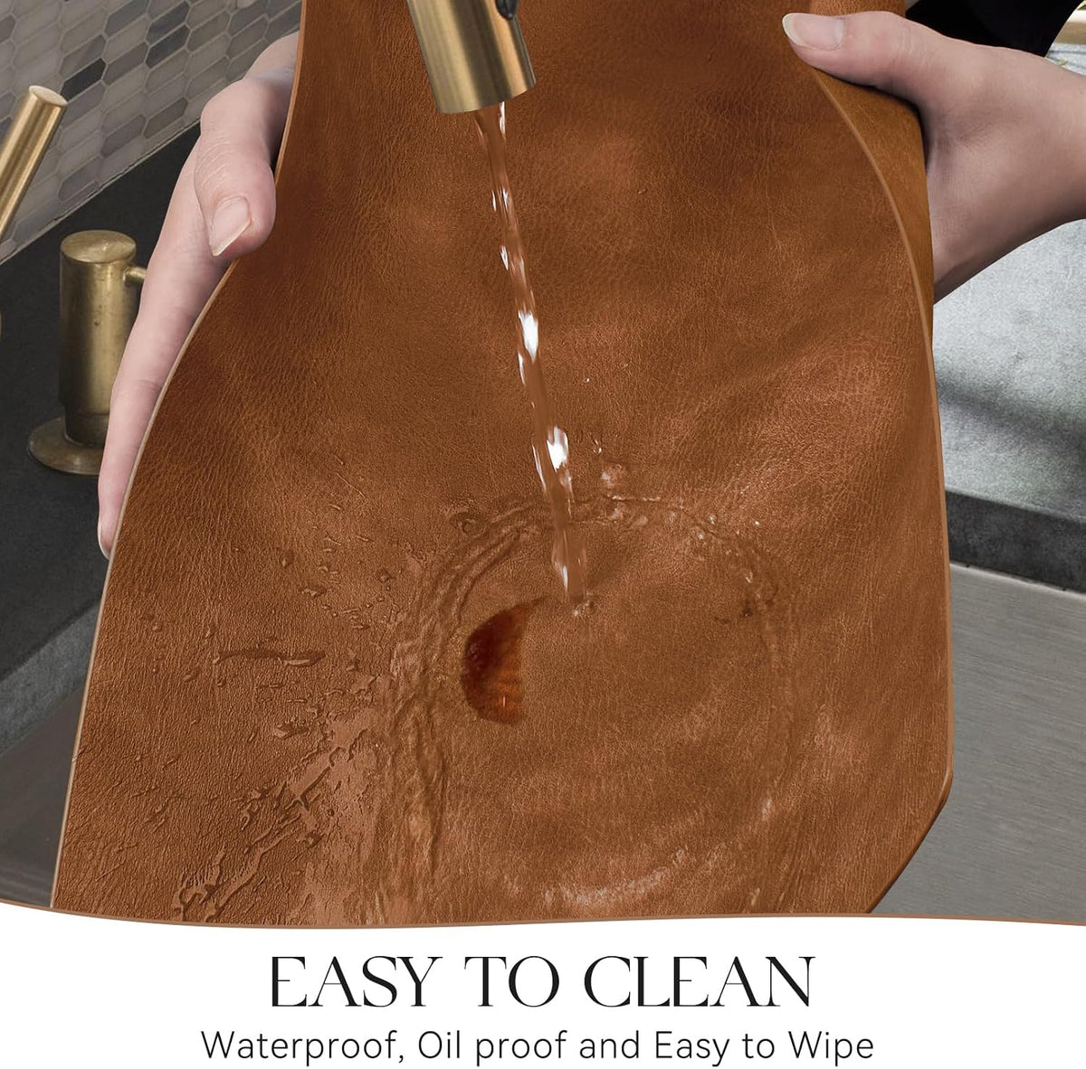 MOSAYT Vinyl Faux Leather Placemats, Set of 8, Reddish Brown
