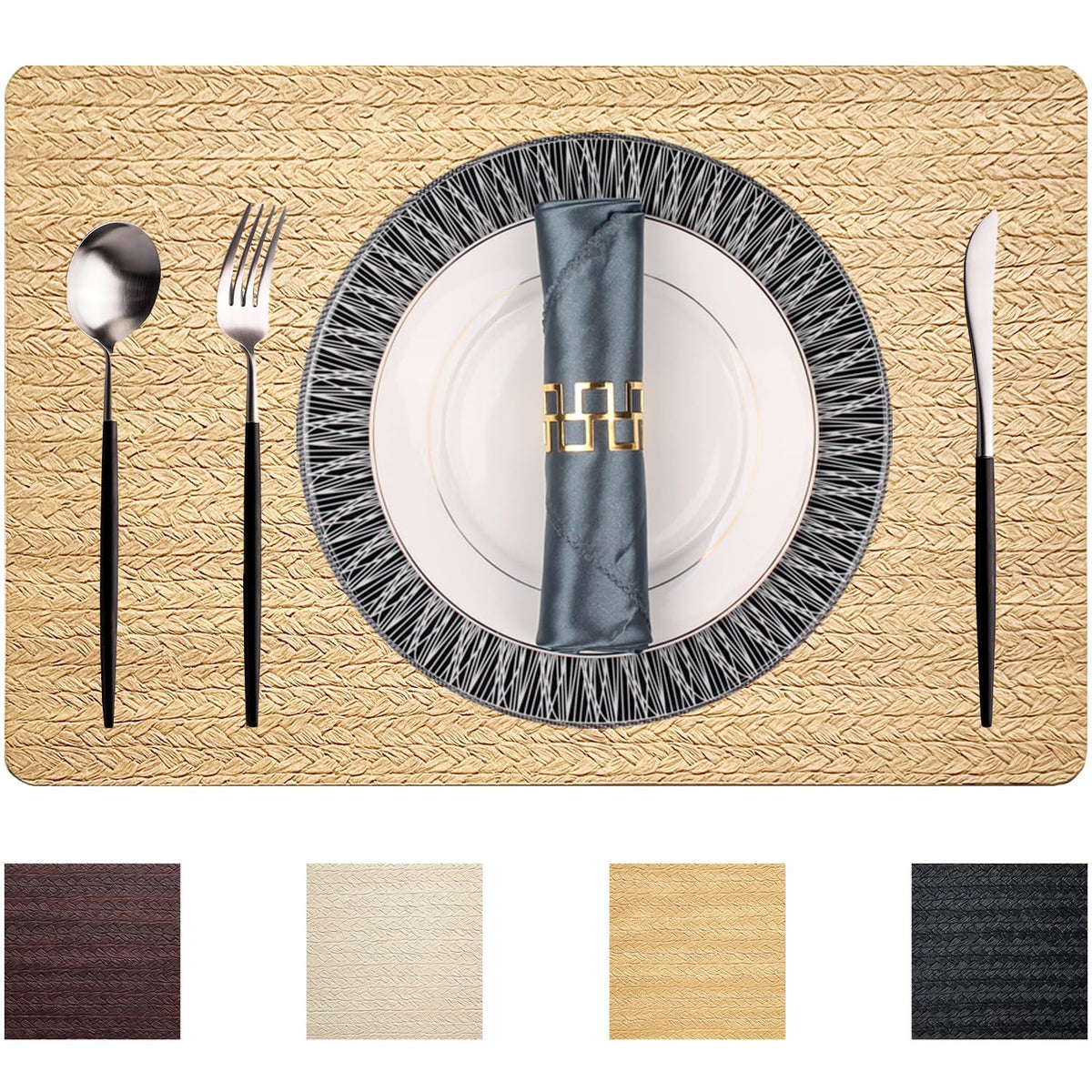 PIGCHCY Place Mats Heat-Resistant Non Slip Placemats Easy Wipe Clean Table Mats Woven Vinyl Placemats for Dining Table(Set of 6, Brown)