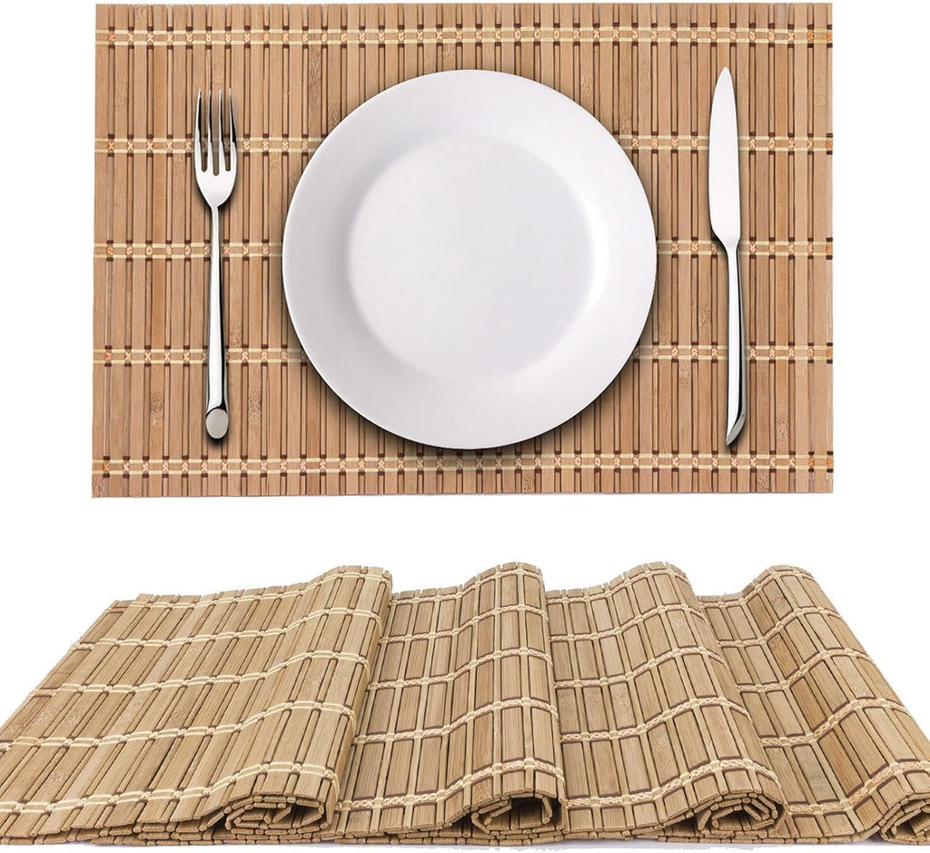 NETEHA Natural Bamboo Placemat-12 Pack- Set of Wooden Square Placemats