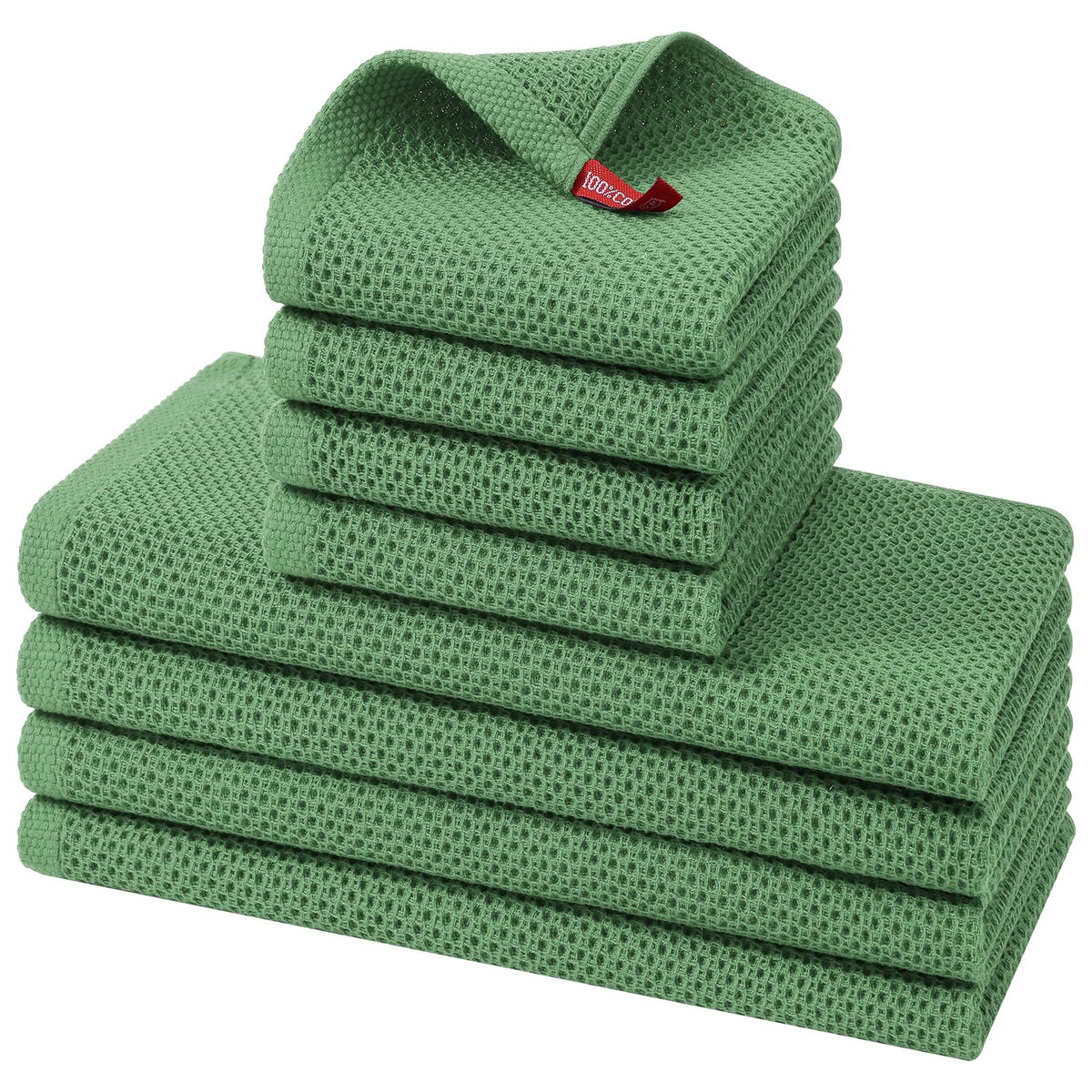 Kitinjoy 100% Cotton Kitchen Towels and Dishcloths Set, 8 Pack- Beige
