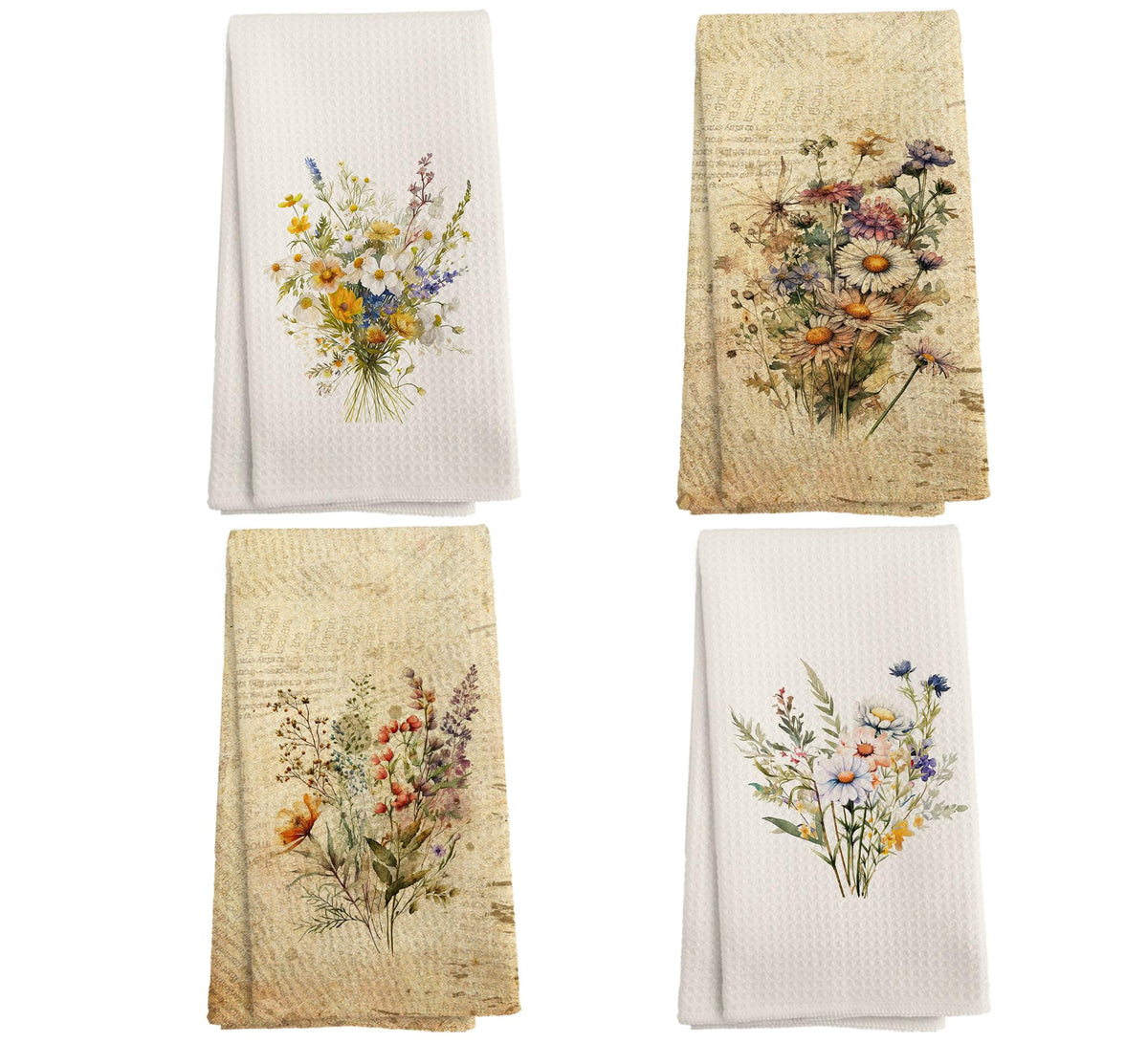 Vintage Floral Kitchen Towels and Dishcloths Set of 2, Vintage Decorative Kitchen Towels, Bouquet Decorative Towels, Retro Wildflower Drying Cloth Hand Towels for Bathroom Kitchen, 16×24 Inches